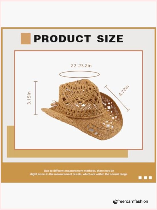 Foldable Wide Brim Cowboy Hat for Women Men, Paper Straw, Adjustable Size